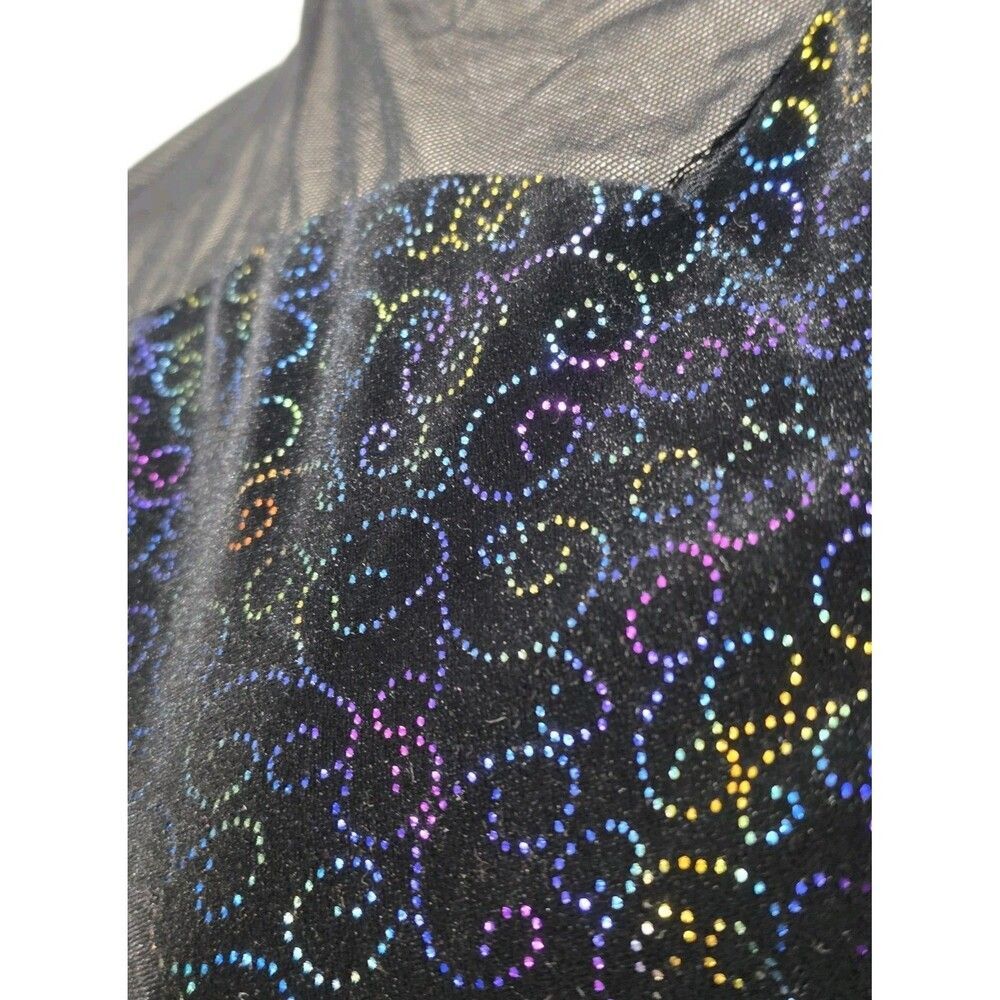 Body Wrappers VTG Mesh Velvet LS Mock Neck Dance Midriff Bling Top Size Adult L - Picture 10 of 16